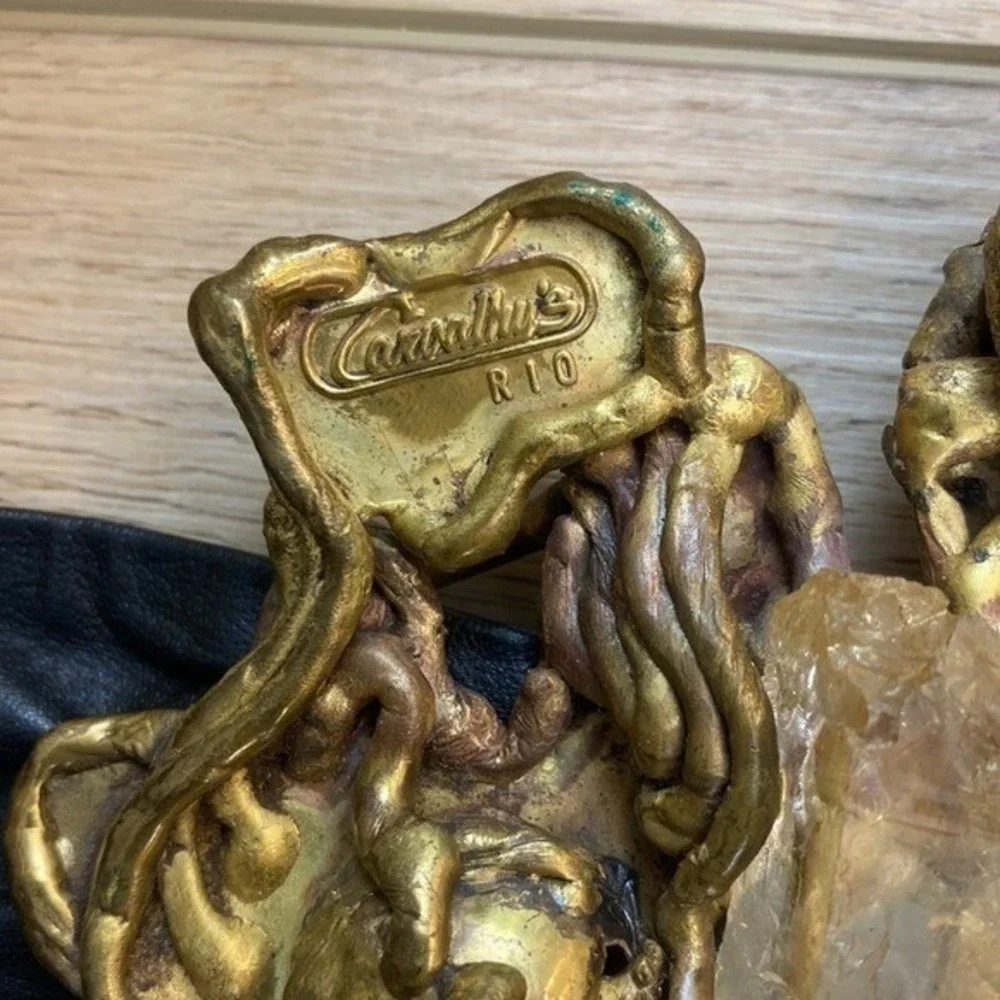 Carvalhu Rio Copa‎ Brutalist Belt Buckle Wearable Art Brass Stone Original Belt
